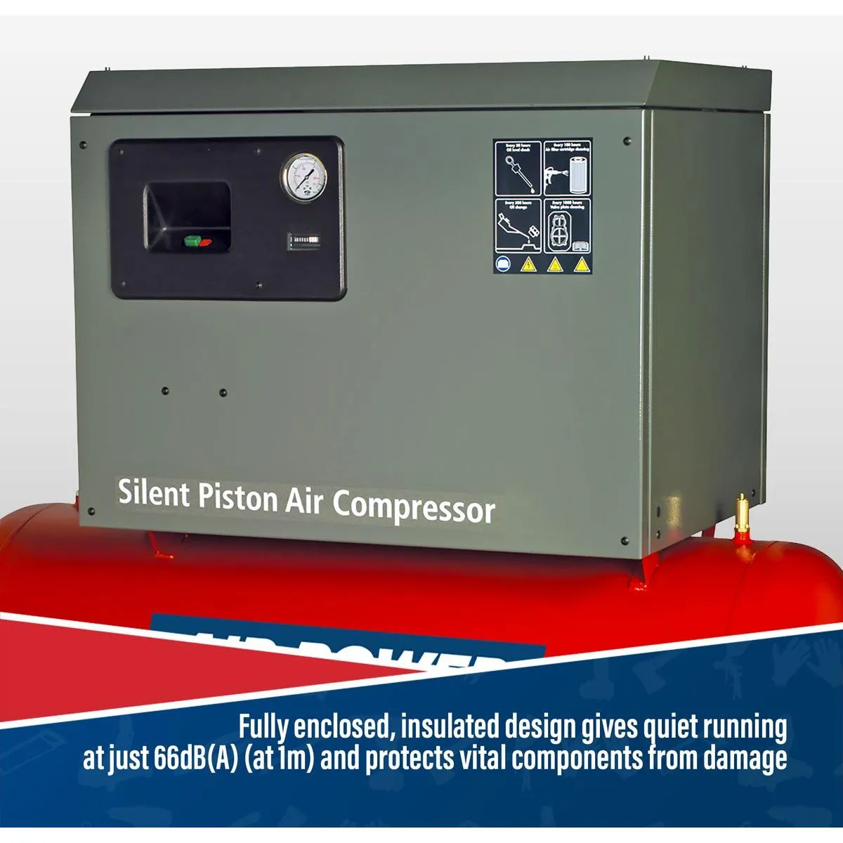 270L Low Noise Belt Drive Air Compressor with Cast Cylinders 7.5hp 3ph 2-Stage