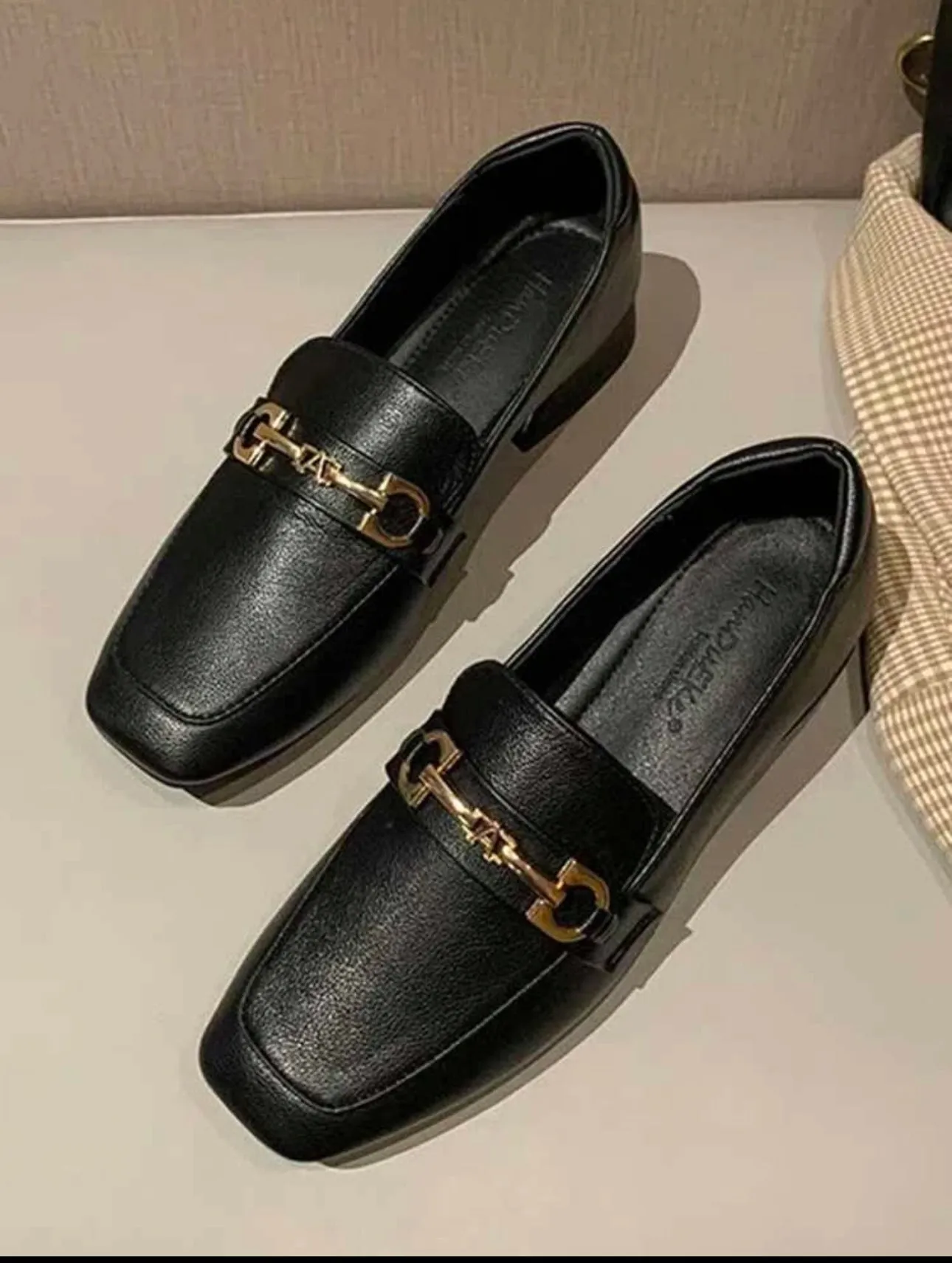 Amiroa - China Women Black Snaffle Decor Flats, Fashionable Square Toe Flat Loafers  (check size chart in media)