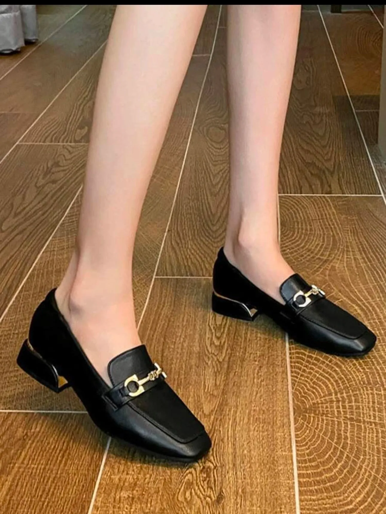 Amiroa - China Women Black Snaffle Decor Flats, Fashionable Square Toe Flat Loafers  (check size chart in media)