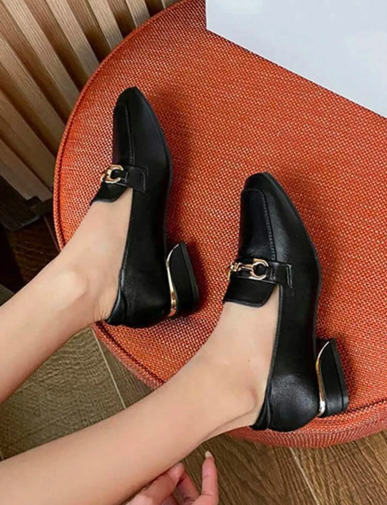 Amiroa - China Women Black Snaffle Decor Flats, Fashionable Square Toe Flat Loafers  (check size chart in media)
