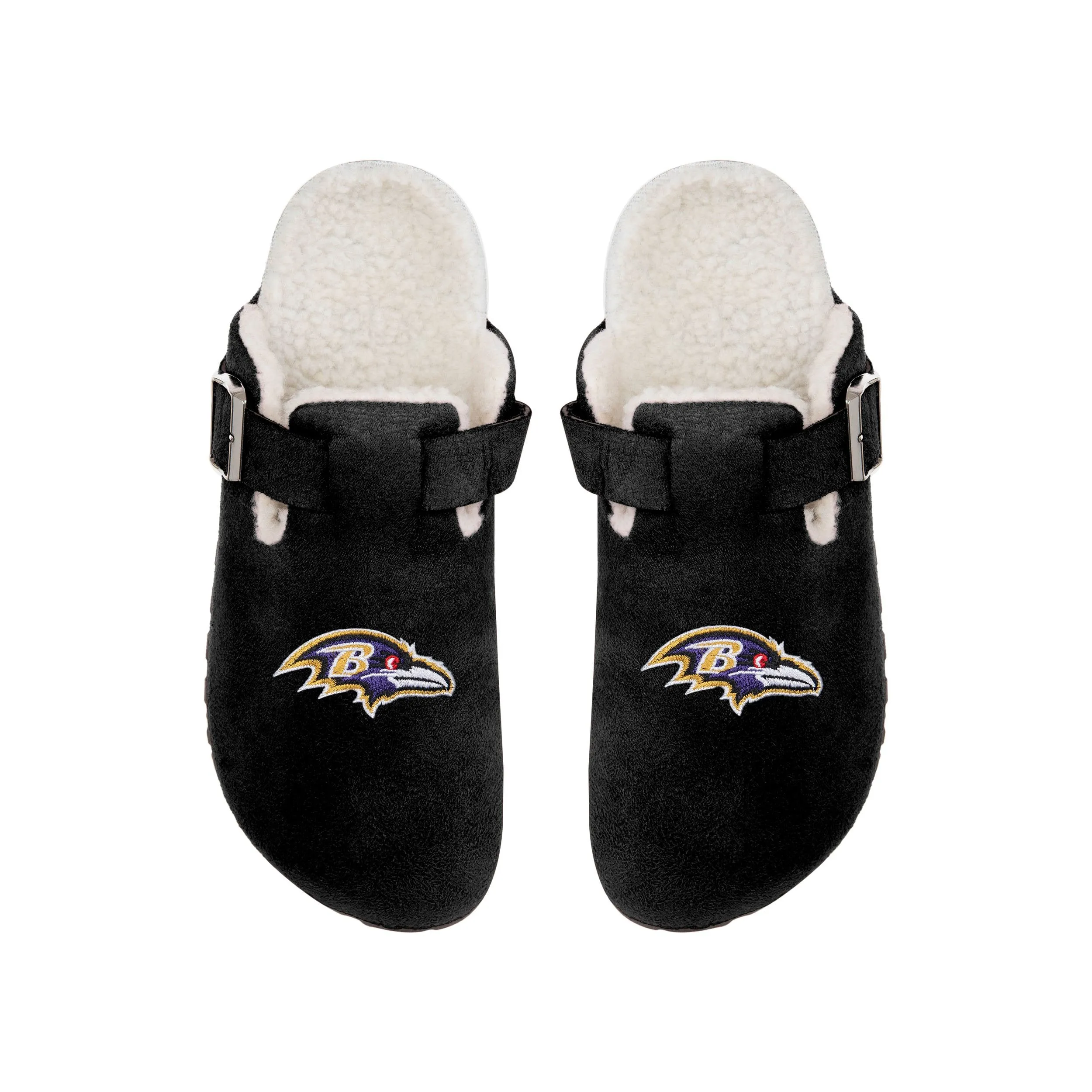Baltimore Ravens NFL Womens Fur Buckle Clog Slippers
