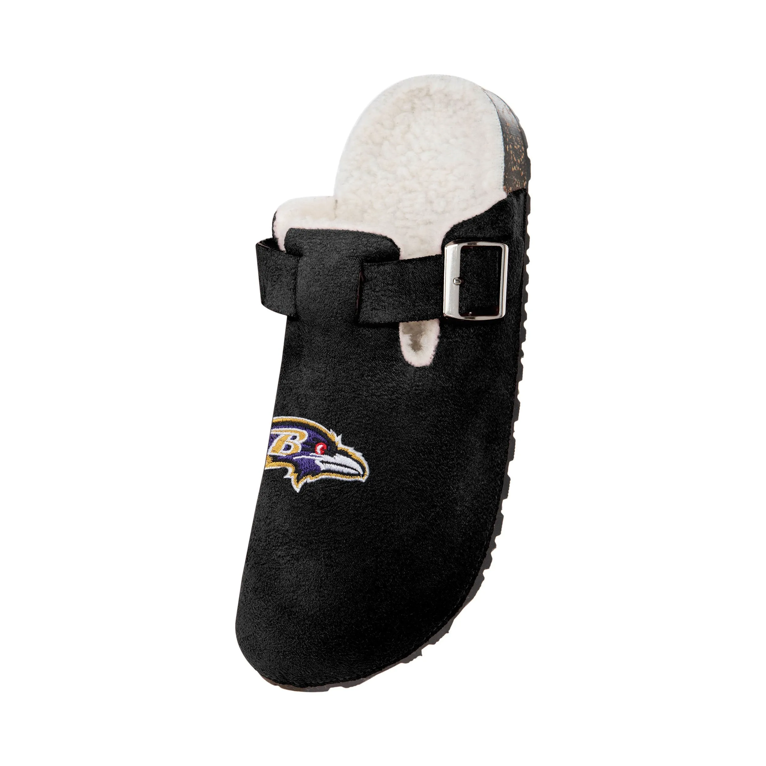 Baltimore Ravens NFL Womens Fur Buckle Clog Slippers