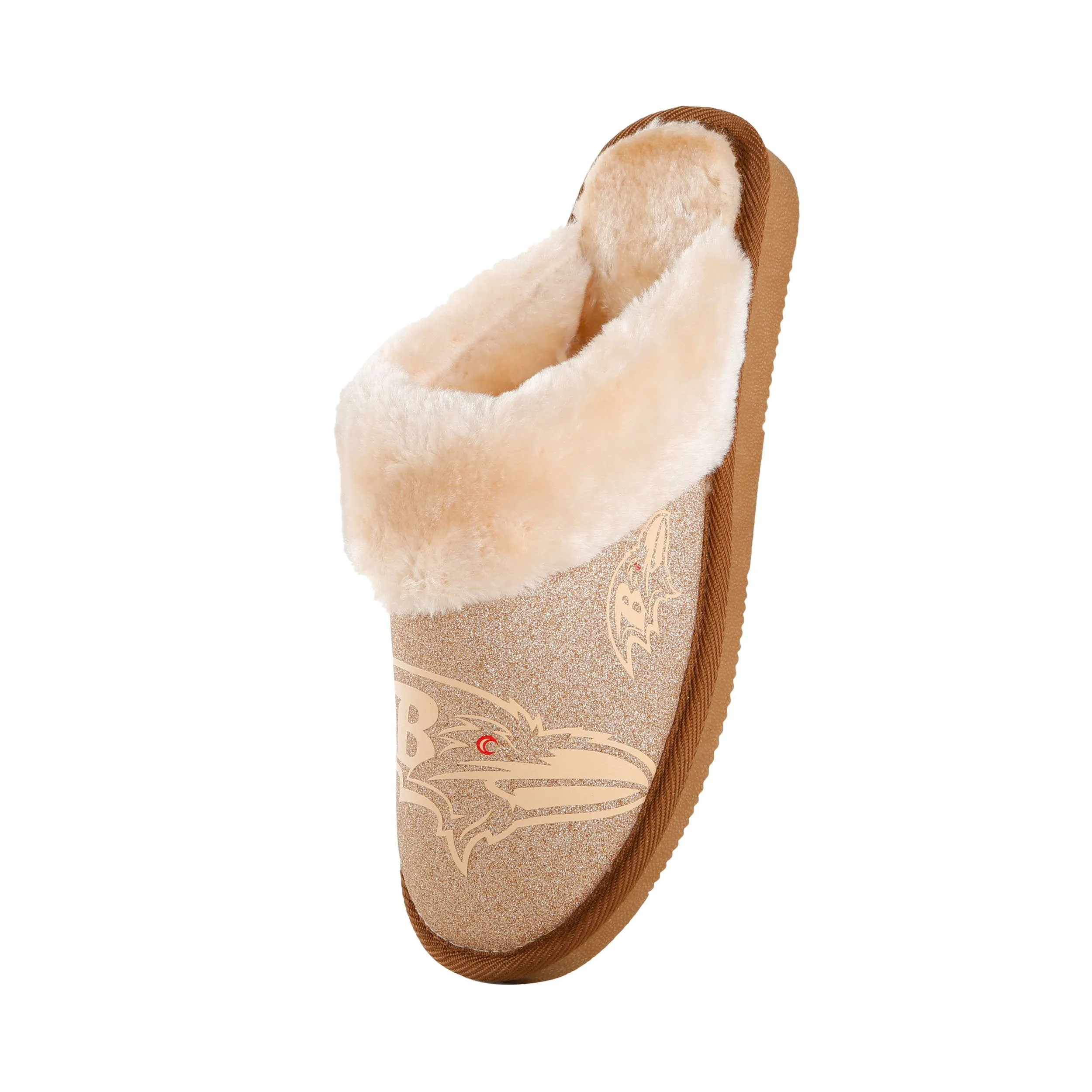 Baltimore Ravens NFL Womens Glitter Open Back Fur Moccasin Slippers