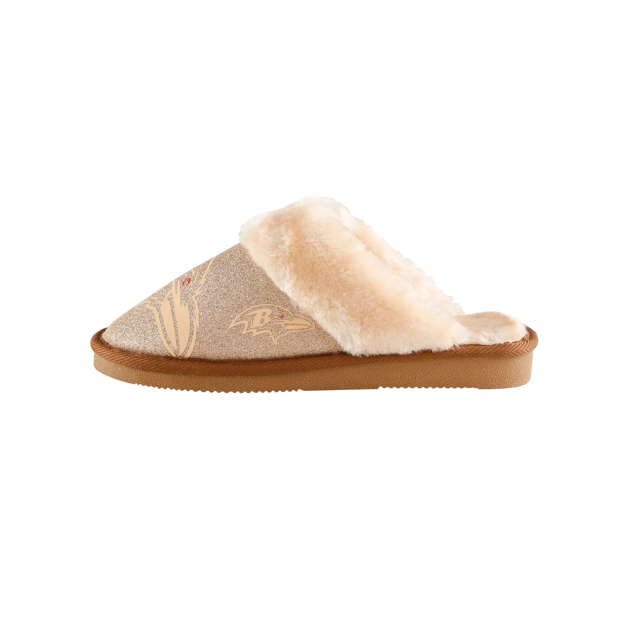 Baltimore Ravens NFL Womens Glitter Open Back Fur Moccasin Slippers