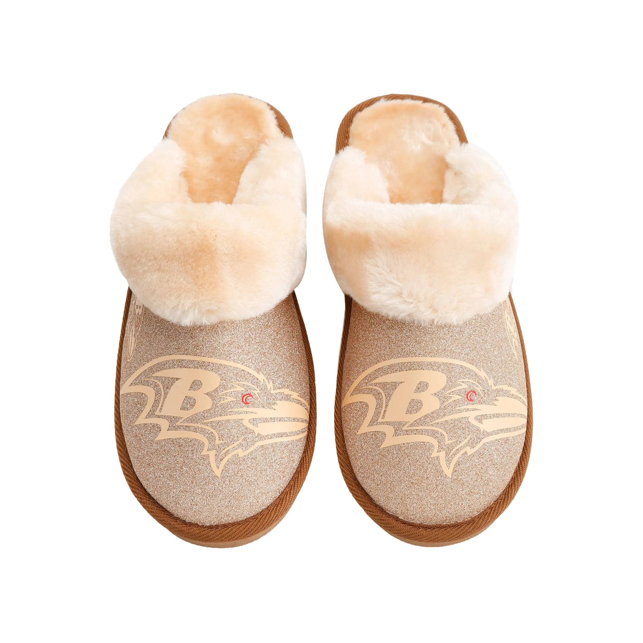 Baltimore Ravens NFL Womens Glitter Open Back Fur Moccasin Slippers