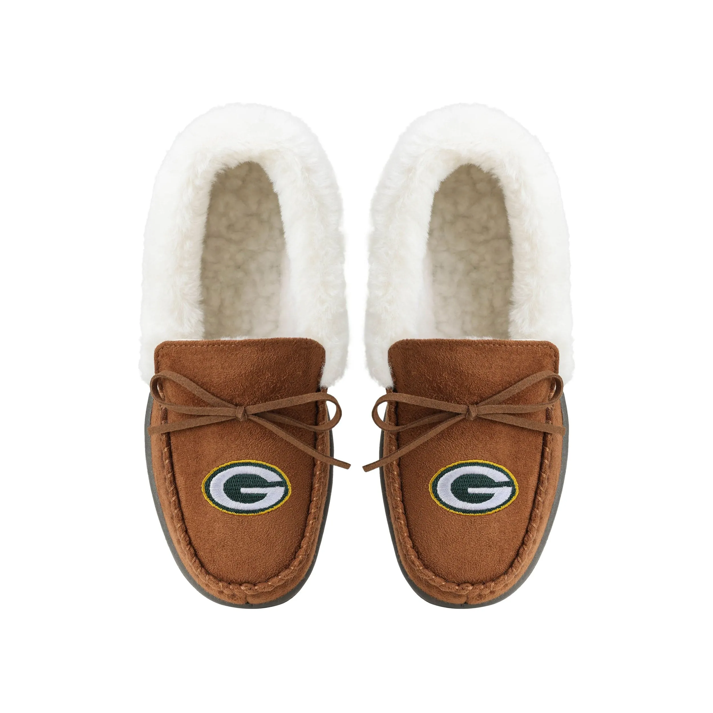 Green Bay Packers NFL Womens Tan Moccasin Slippers