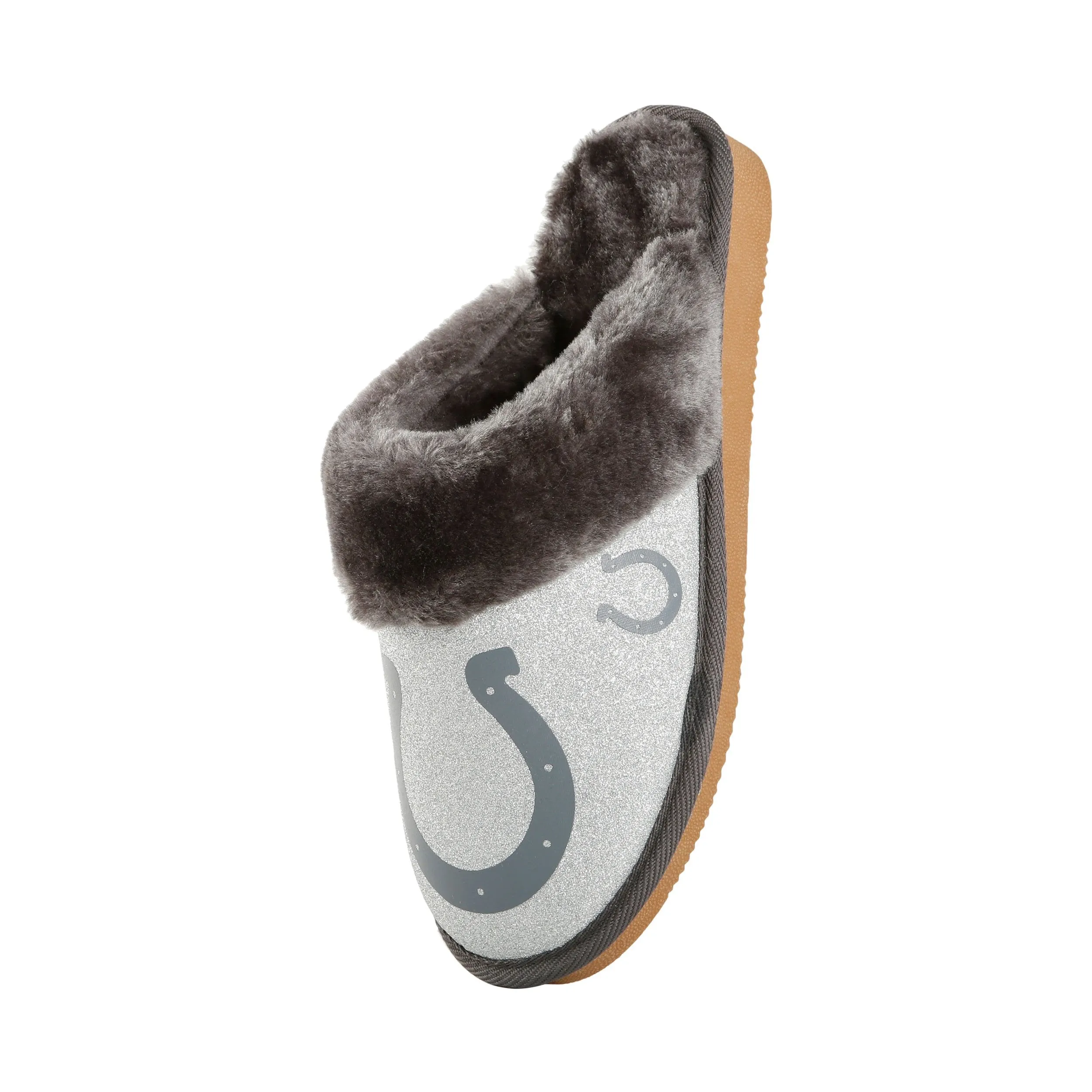 Indianapolis Colts NFL Womens Glitter Open Back Fur Moccasin Slippers