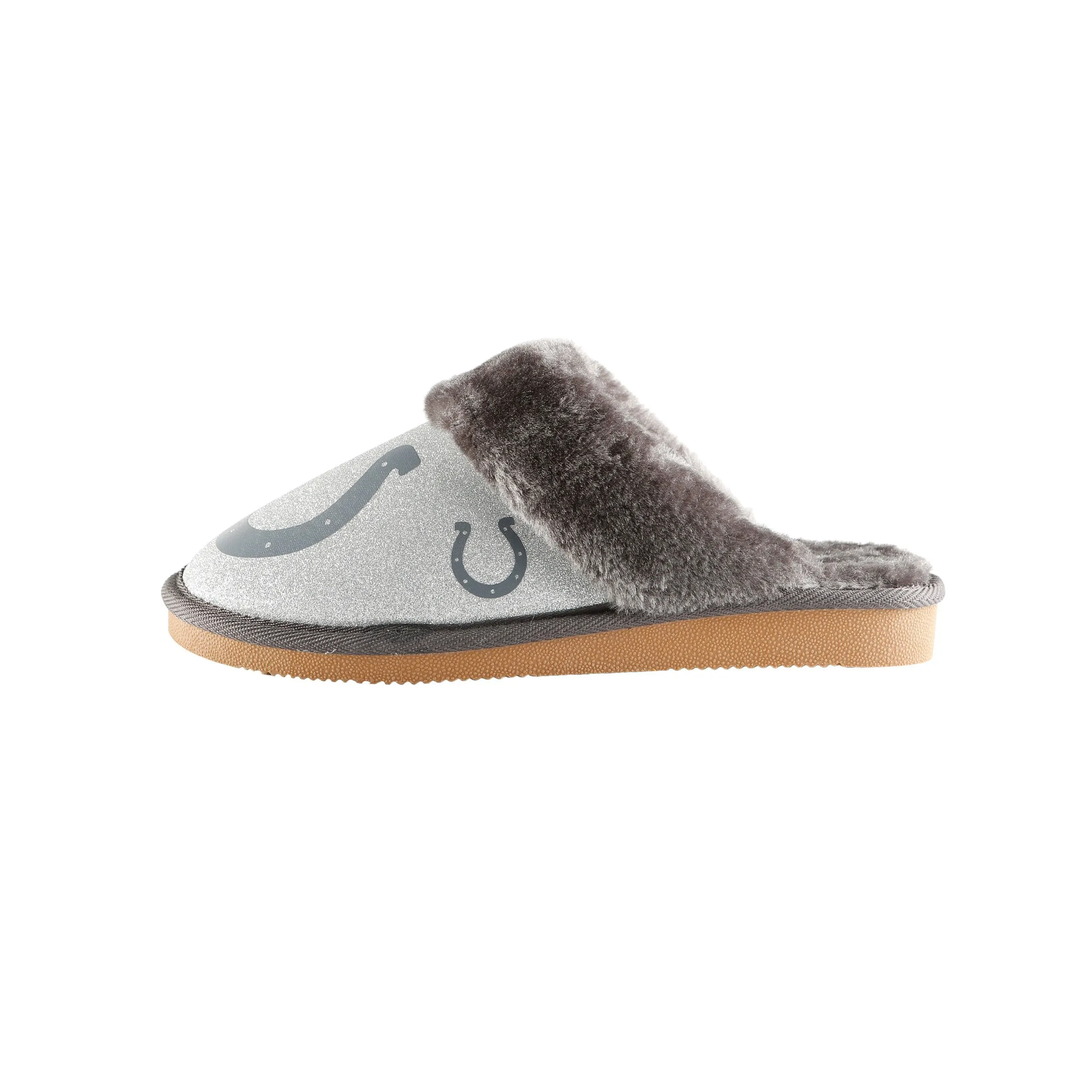 Indianapolis Colts NFL Womens Glitter Open Back Fur Moccasin Slippers