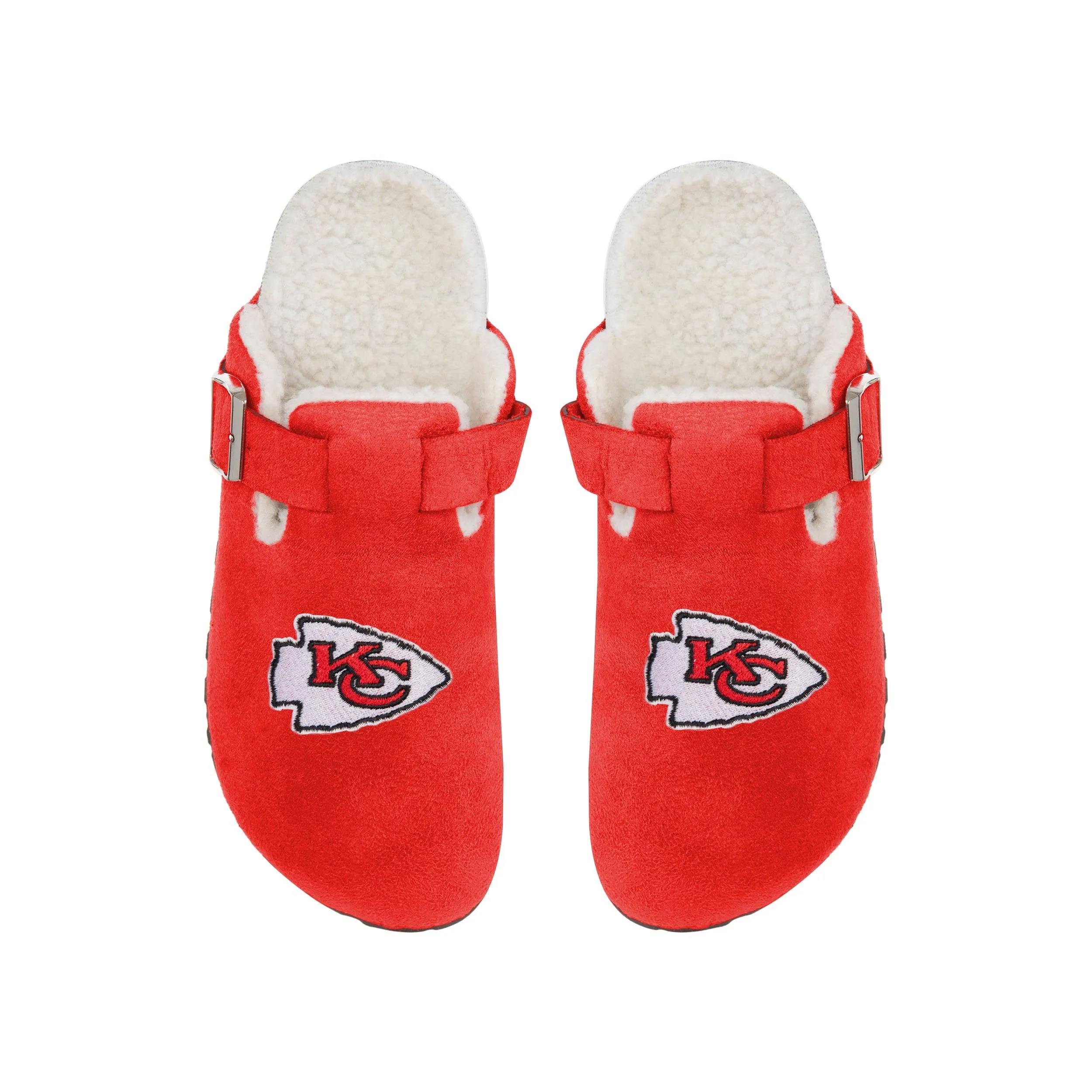 Kansas City Chiefs NFL Womens Fur Buckle Clog Slippers