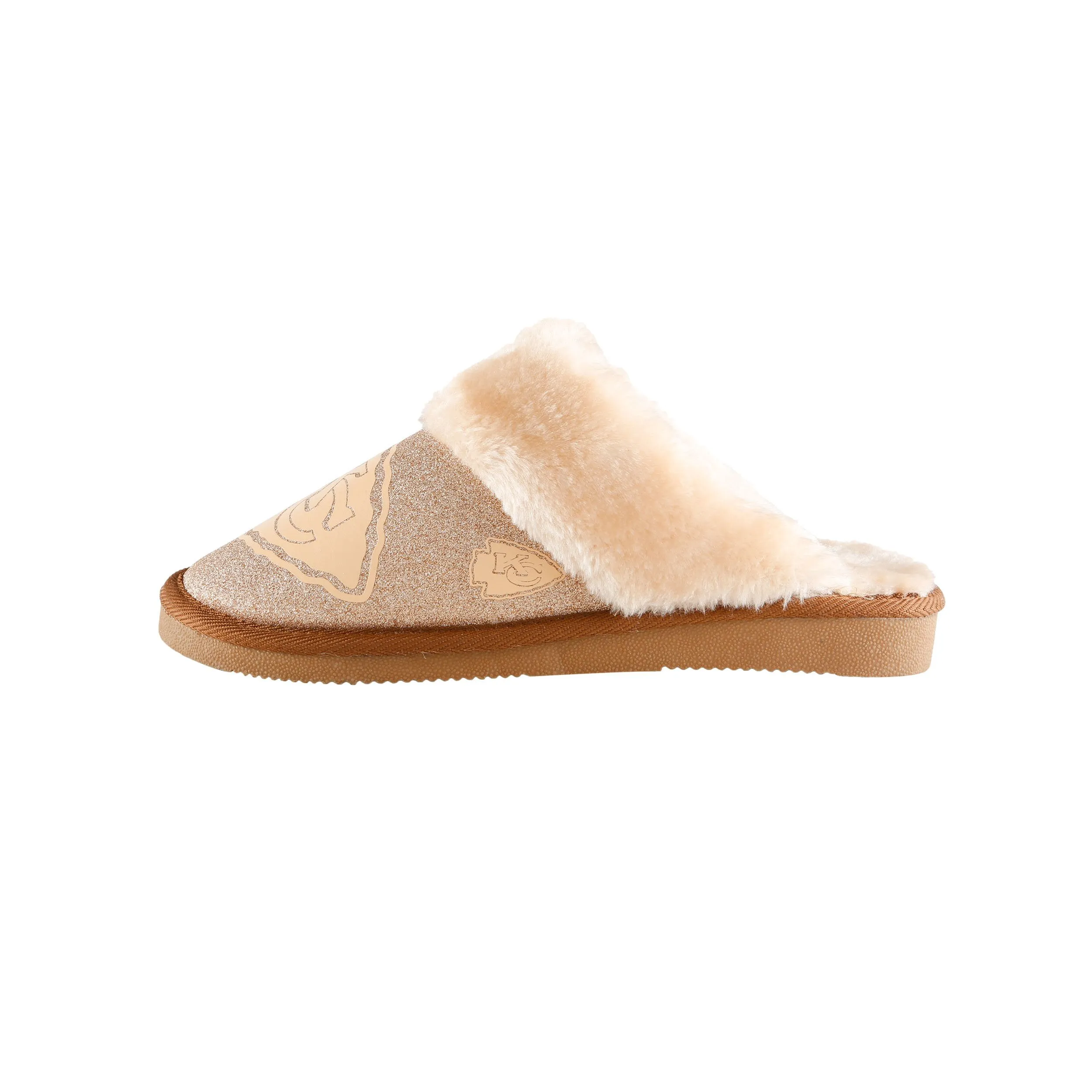 Kansas City Chiefs NFL Womens Glitter Open Back Fur Moccasin Slippers