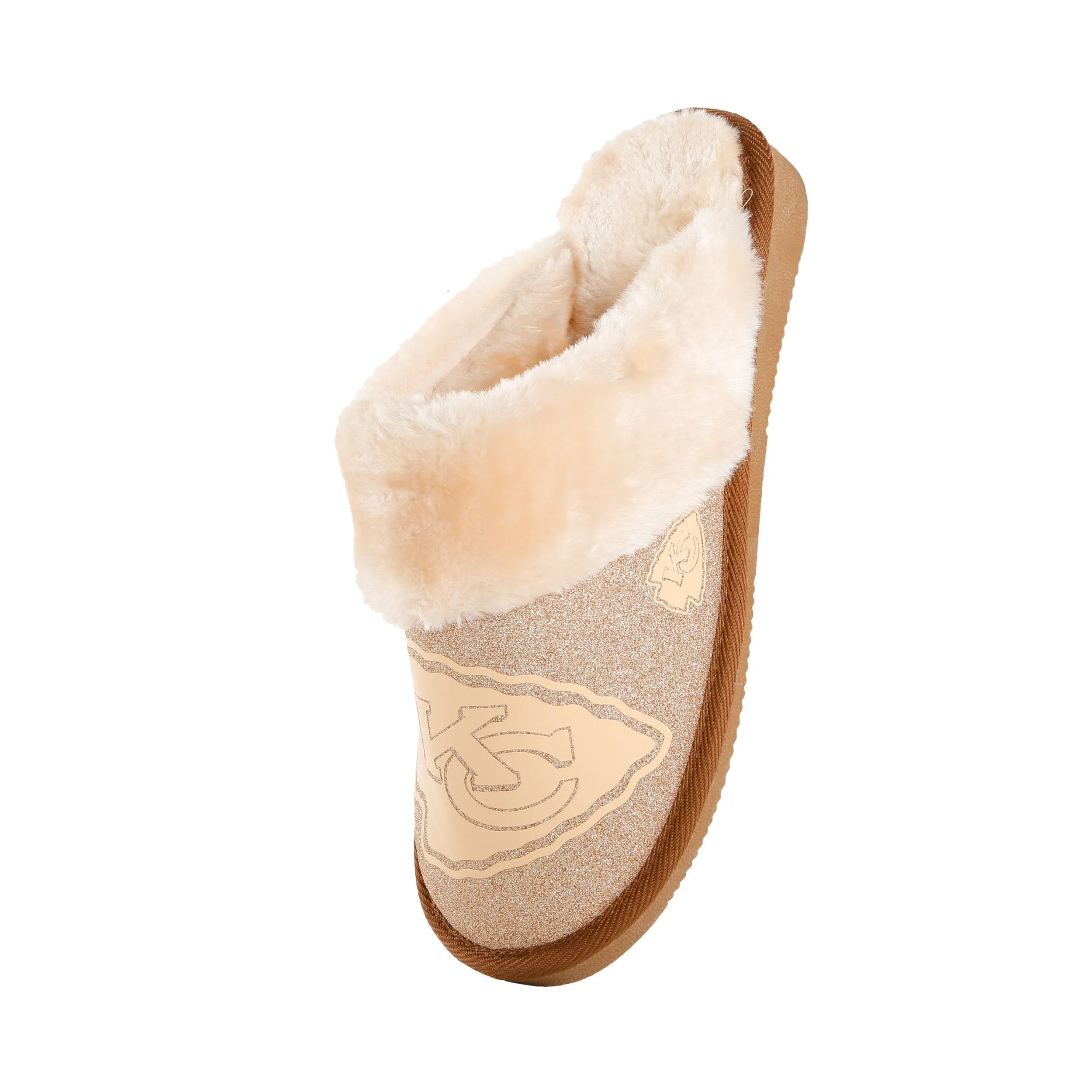 Kansas City Chiefs NFL Womens Glitter Open Back Fur Moccasin Slippers