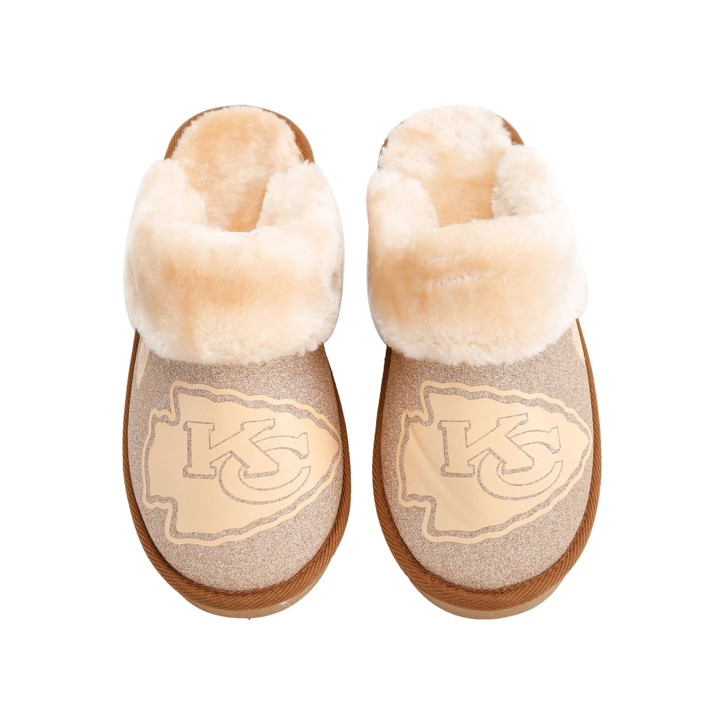 Kansas City Chiefs NFL Womens Glitter Open Back Fur Moccasin Slippers