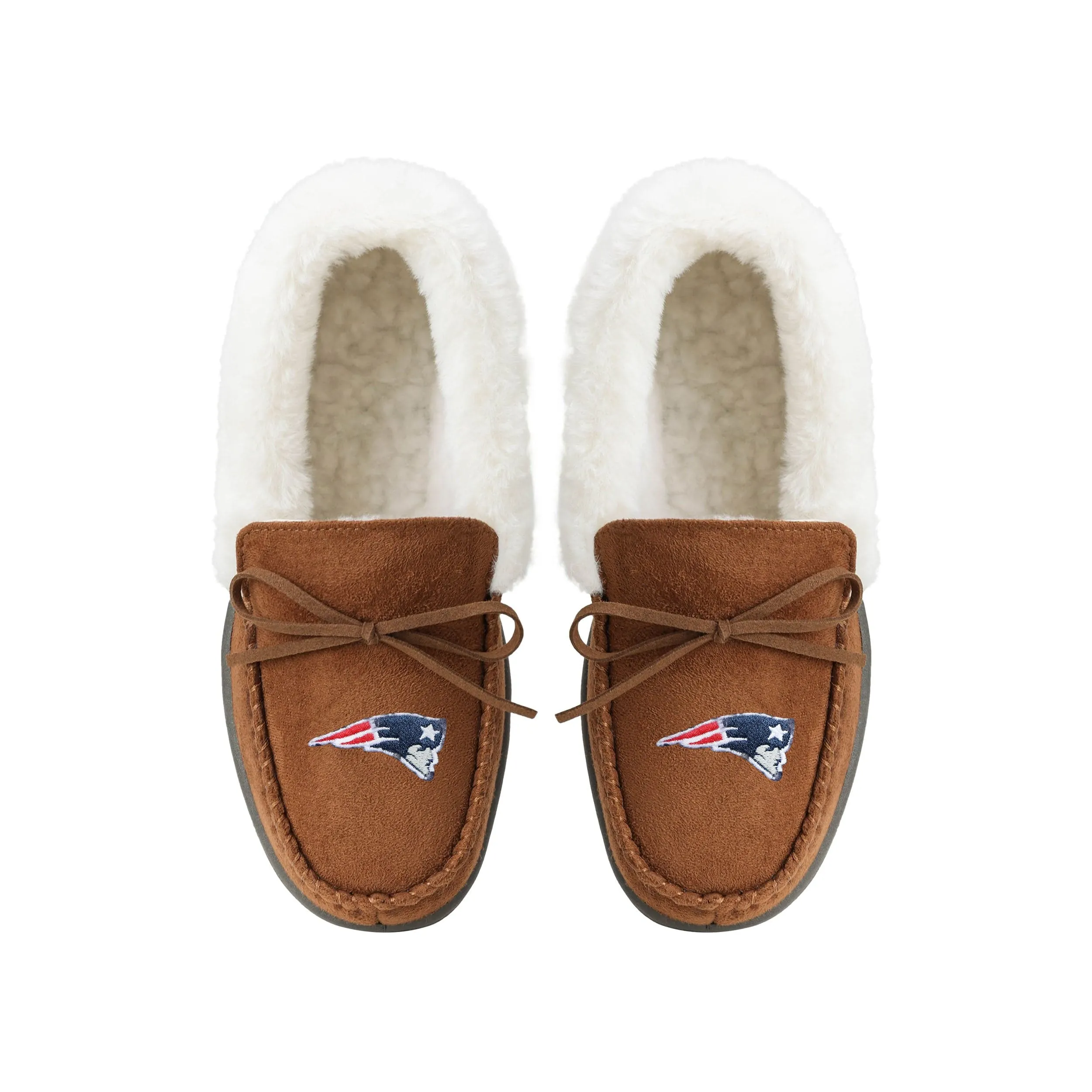 New England Patriots NFL Womens Tan Moccasin Slippers