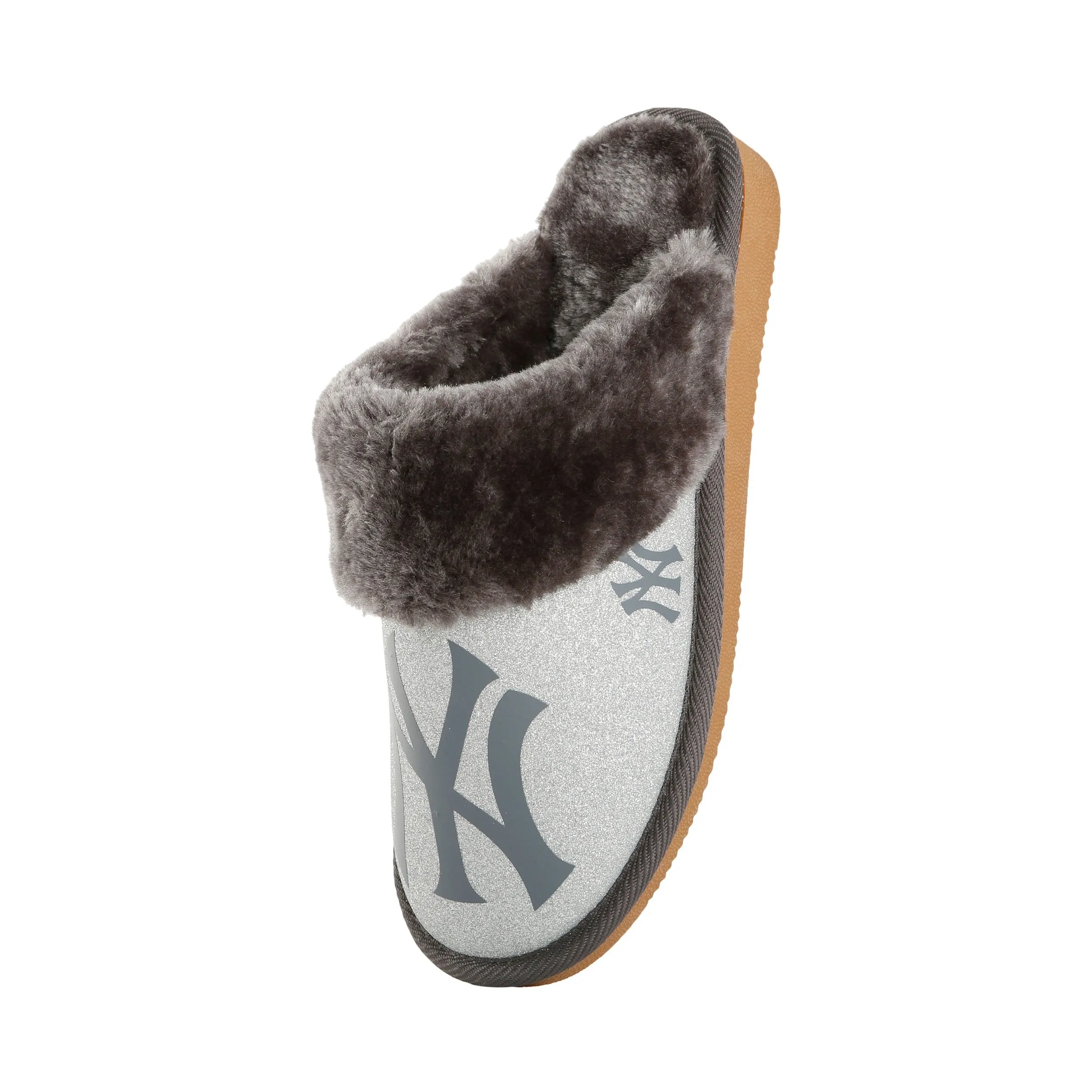 New York Yankees MLB Womens Glitter Open Back Fur Moccasin Slippers