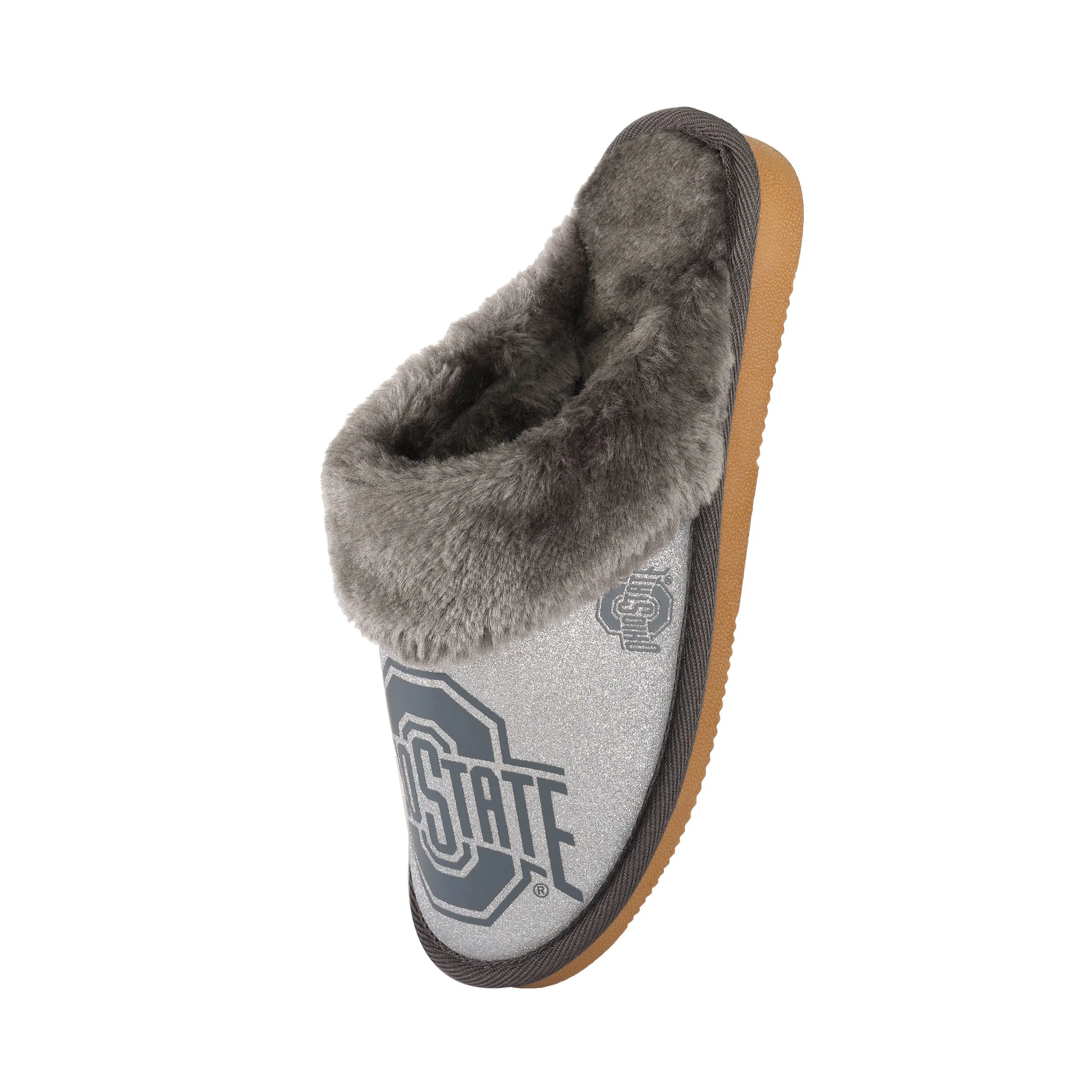 Ohio State Buckeyes NCAA Womens Glitter Open Back Fur Moccasin Slippers