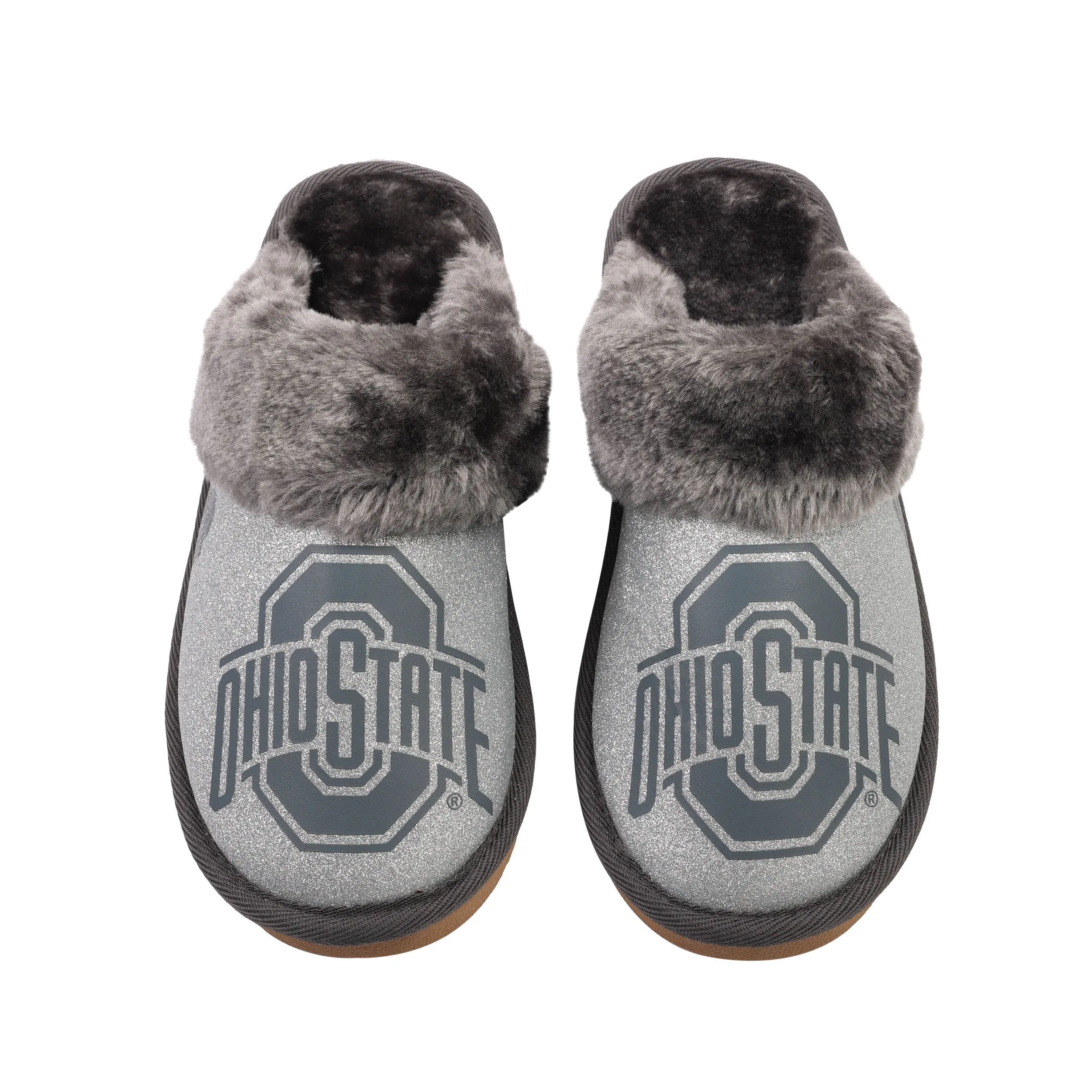 Ohio State Buckeyes NCAA Womens Glitter Open Back Fur Moccasin Slippers
