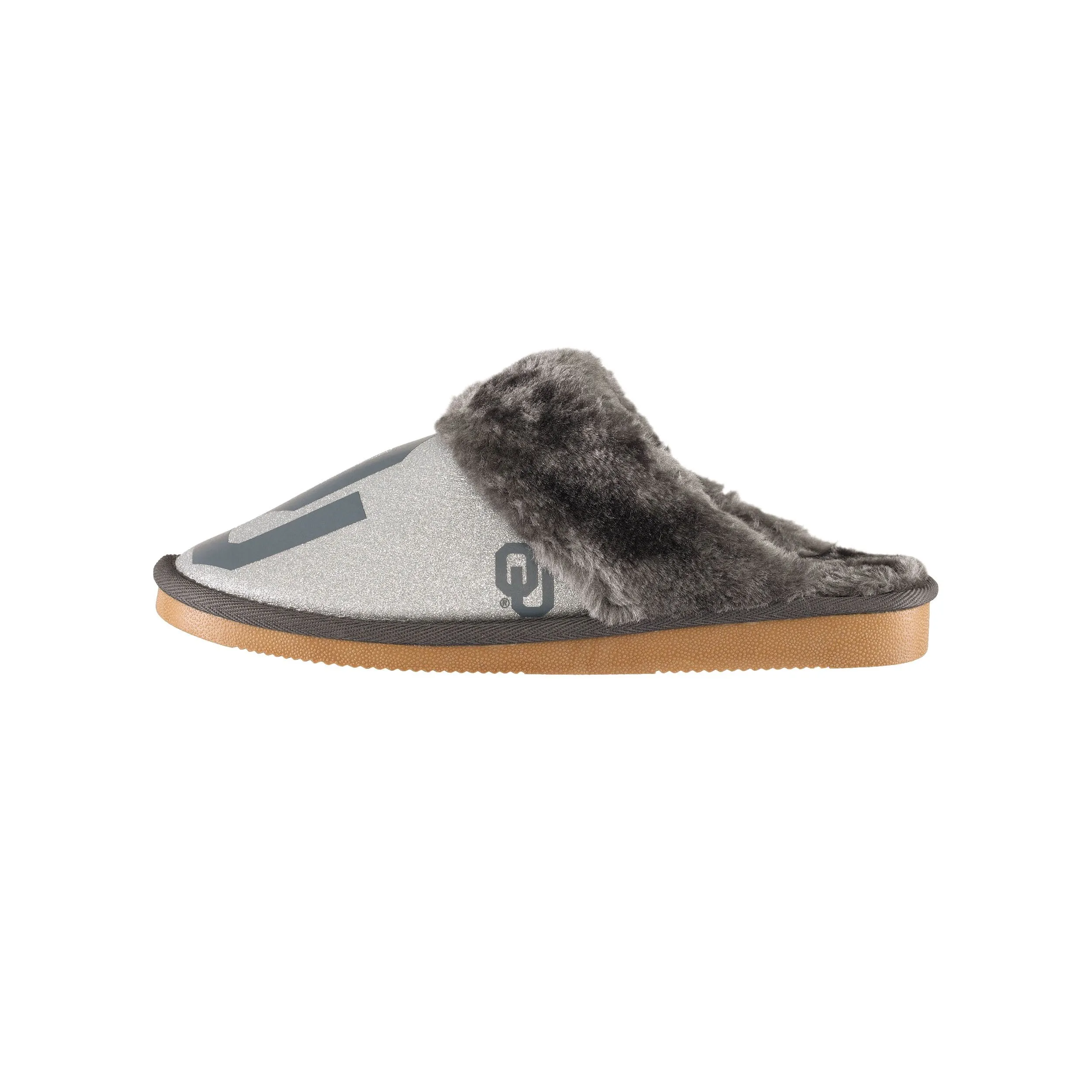Oklahoma Sooners NCAA Womens Glitter Open Back Fur Moccasin Slippers