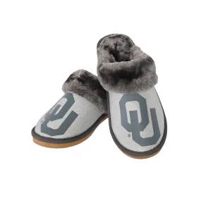 Oklahoma Sooners NCAA Womens Glitter Open Back Fur Moccasin Slippers