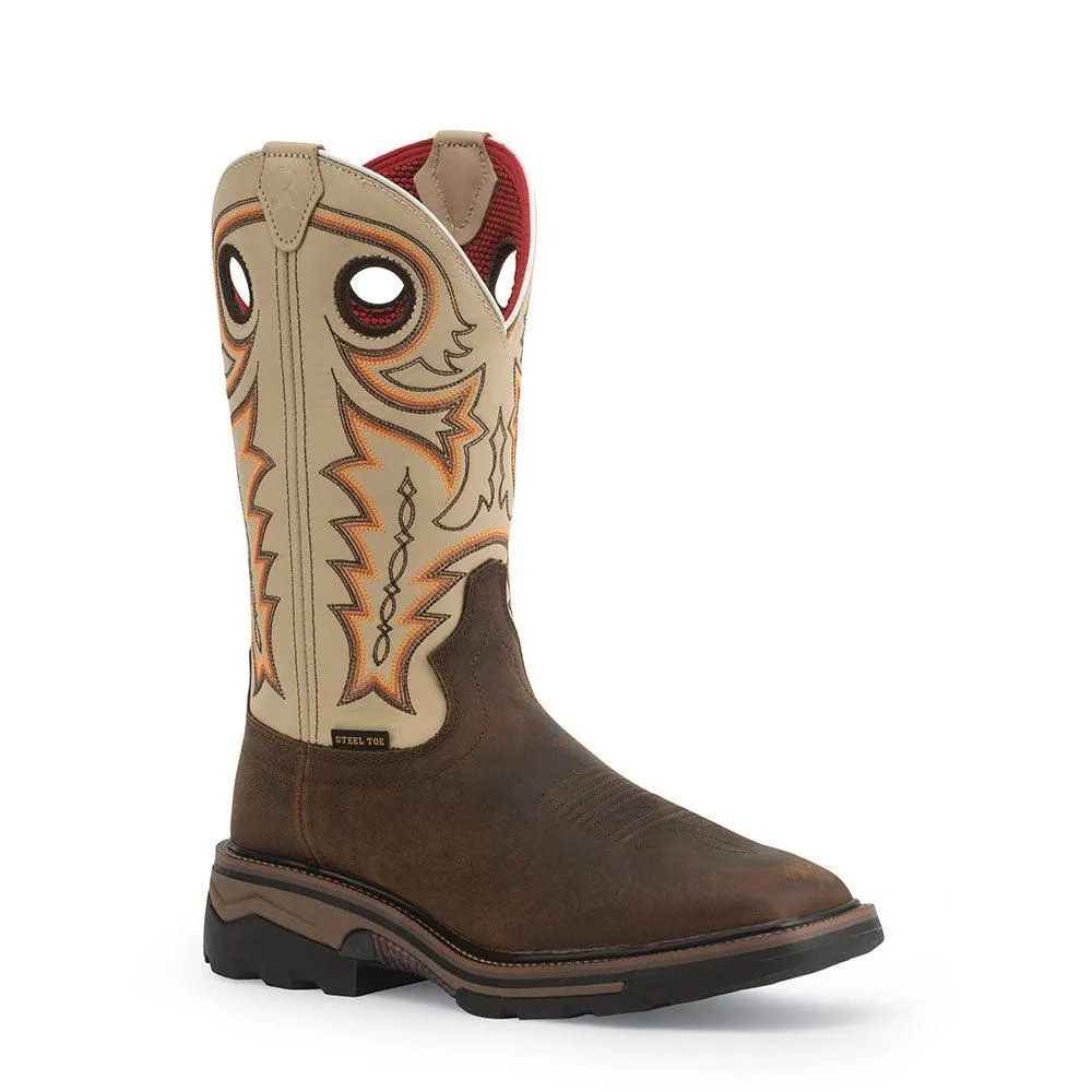 R. Watson Men's Chesnut Distressed Buffalo & Ivory Bone Western Cowboy Work Boots RW1011