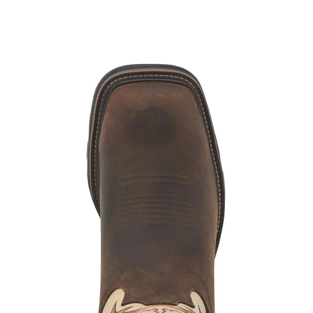 R. Watson Men's Chesnut Distressed Buffalo & Ivory Bone Western Cowboy Work Boots RW1011