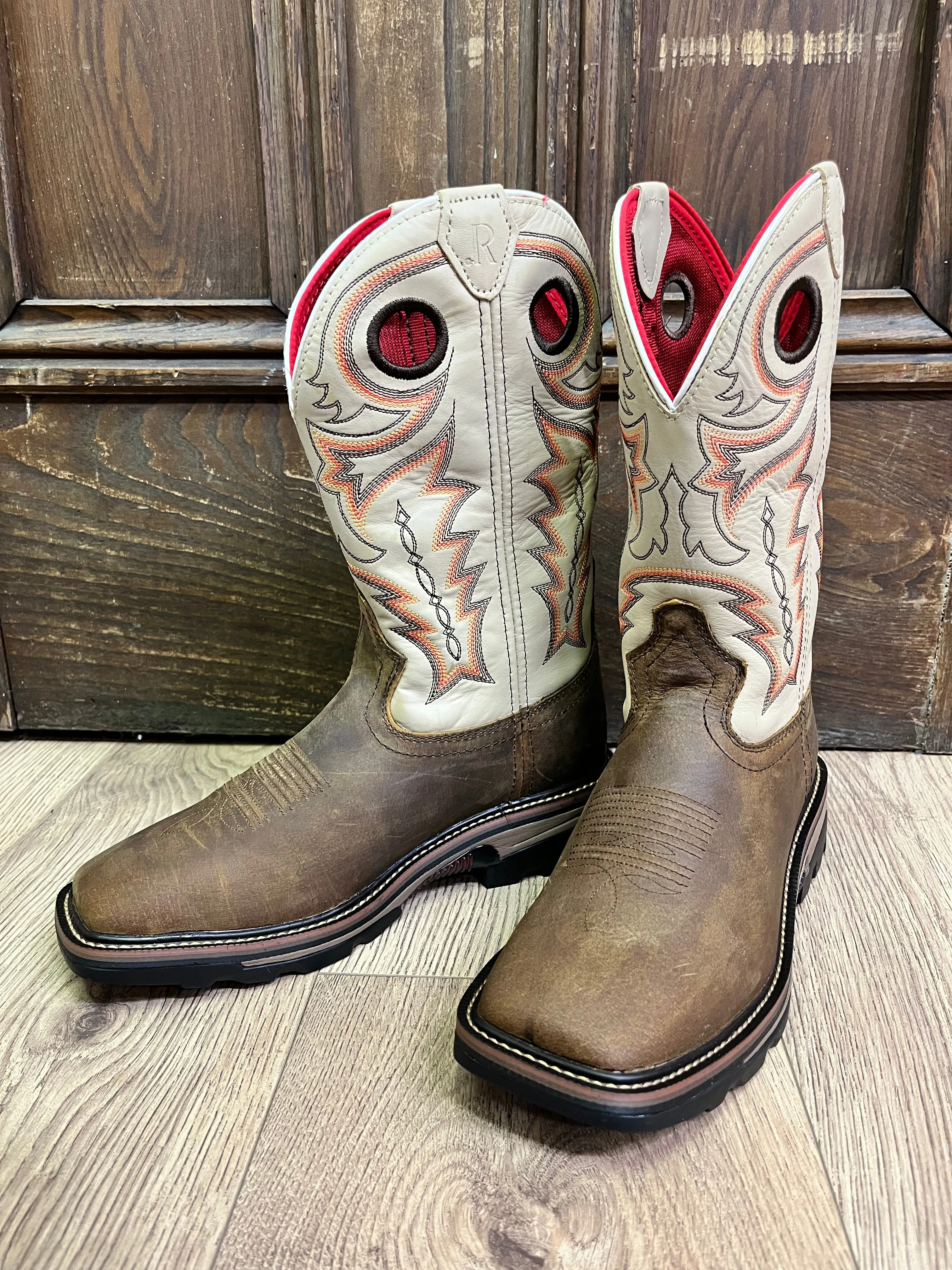 R. Watson Men's Chesnut Distressed Buffalo & Ivory Bone Western Cowboy Work Boots RW1011