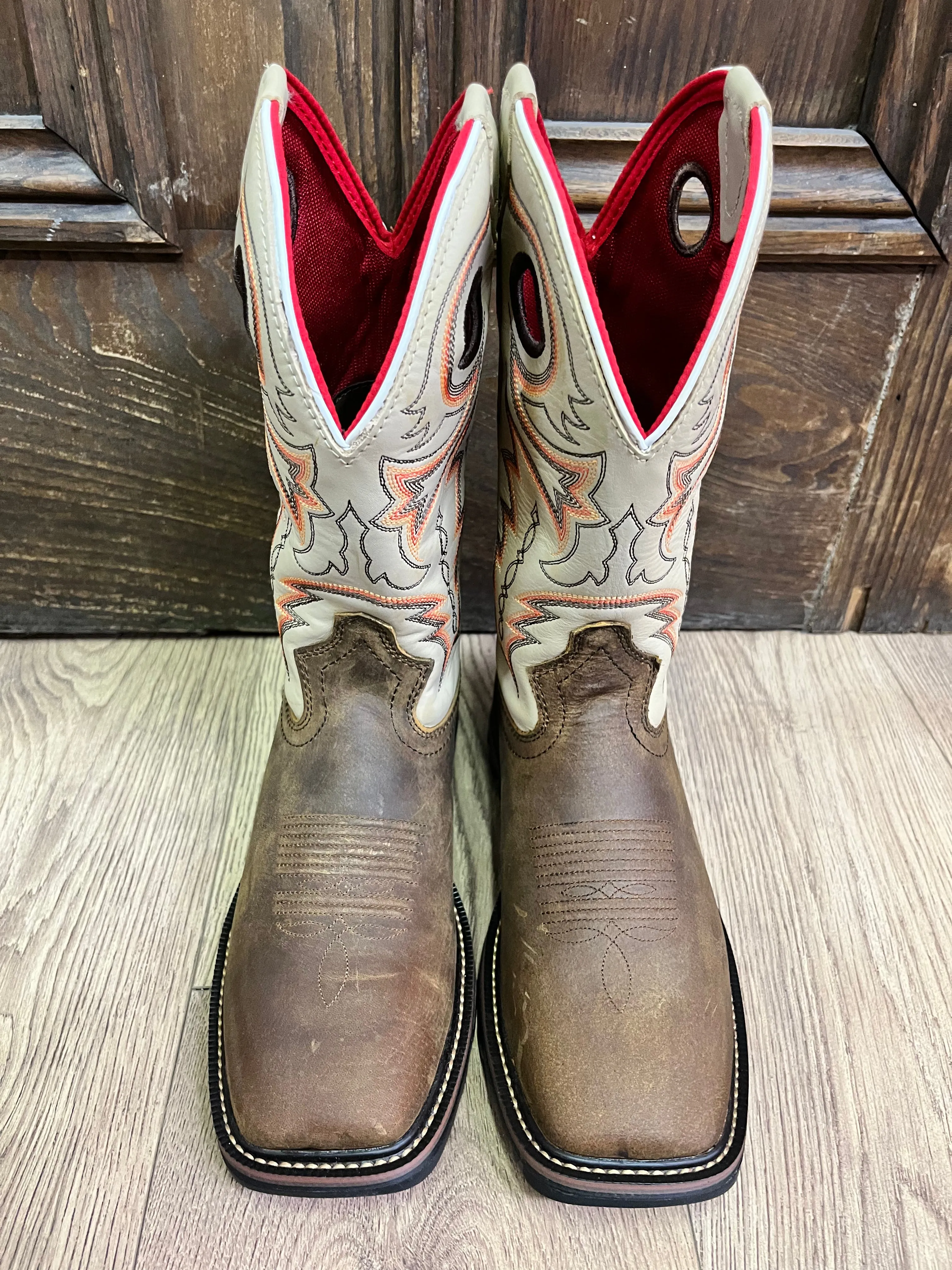R. Watson Men's Chesnut Distressed Buffalo & Ivory Bone Western Cowboy Work Boots RW1011