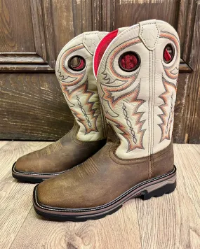 R. Watson Men's Chesnut Distressed Buffalo & Ivory Bone Western Cowboy Work Boots RW1011