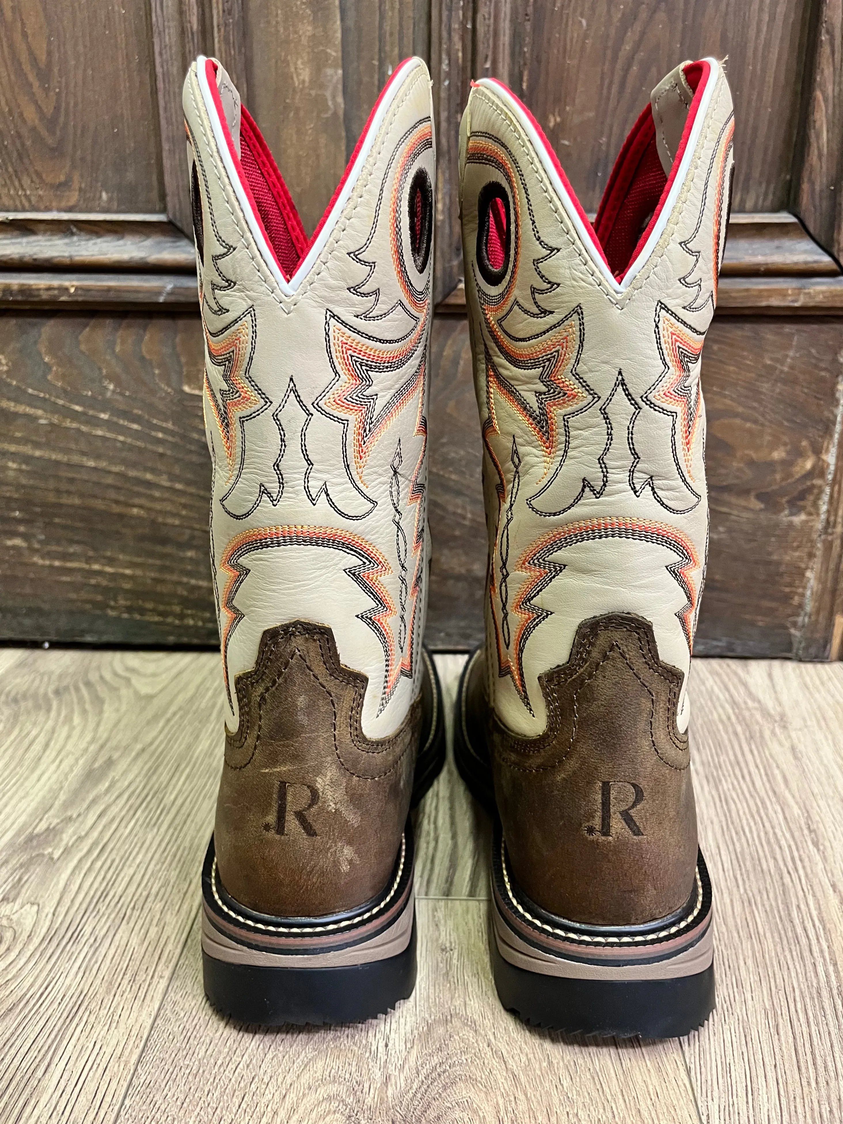R. Watson Men's Chesnut Distressed Buffalo & Ivory Bone Western Cowboy Work Boots RW1011