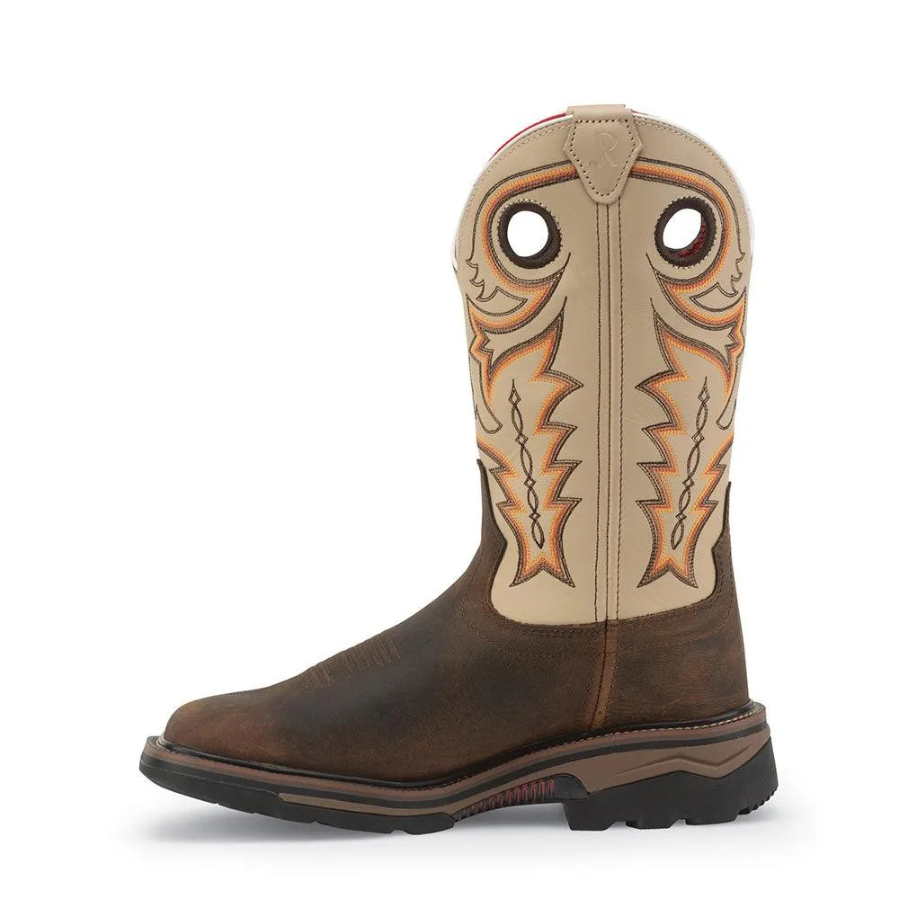 R. Watson Men's Chesnut Distressed Buffalo & Ivory Bone Western Cowboy Work Boots RW1011