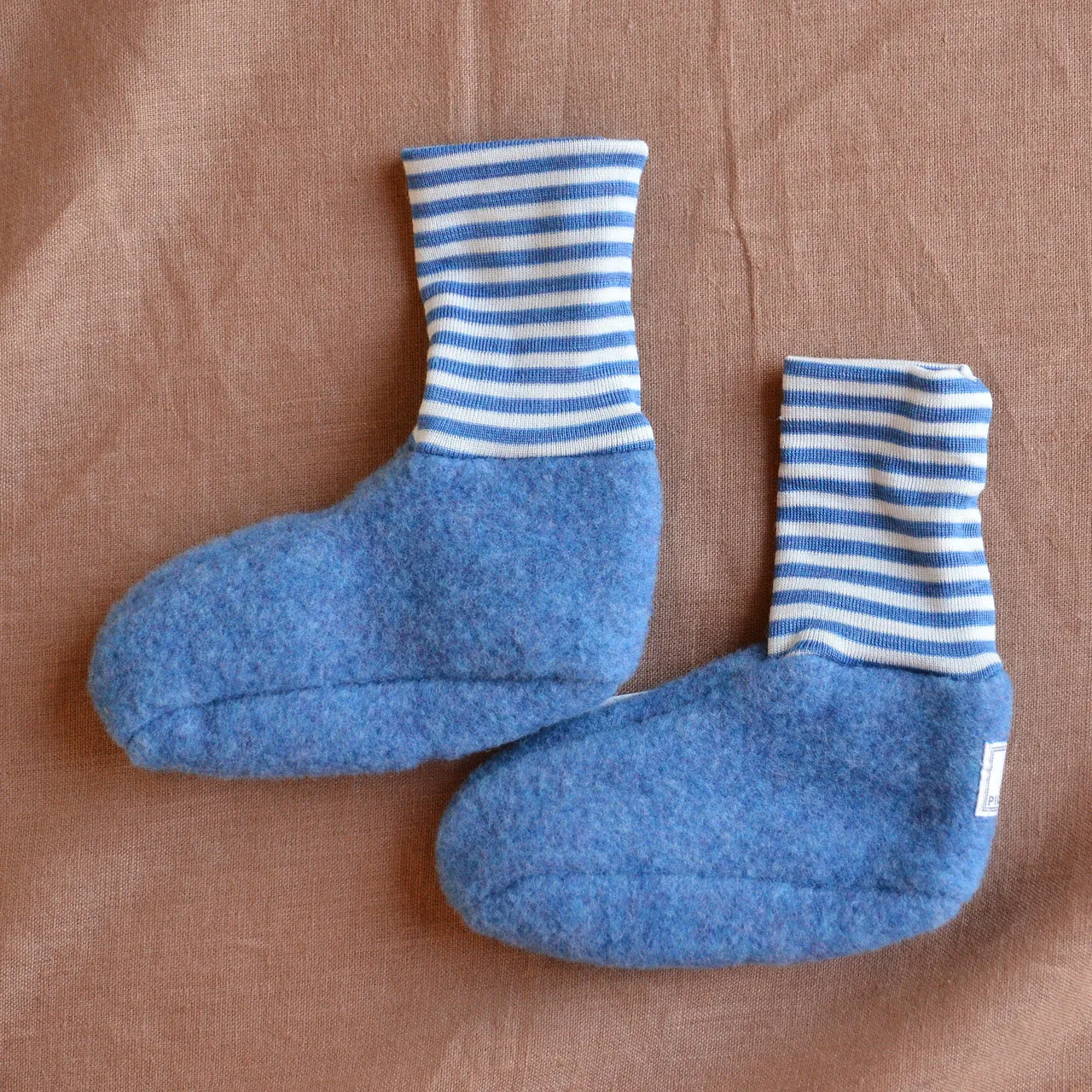 Sox Baby Booties/Socks with Striped Cuffs - Organic Wool Fleece (0-2y)