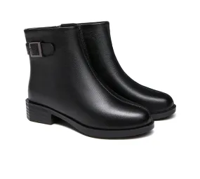 Women Leather Boots Pointed Toe Buckled Chelsea Boots Ivana