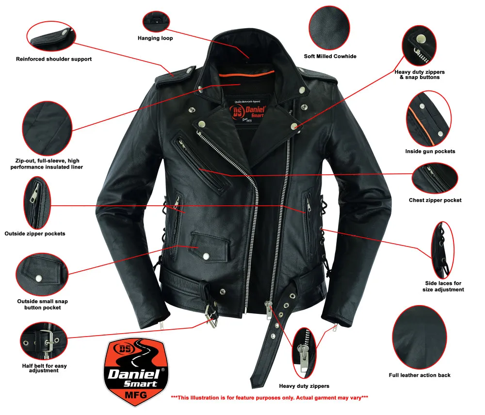 Women's Classic Side Lace Police Style M/C Jacket